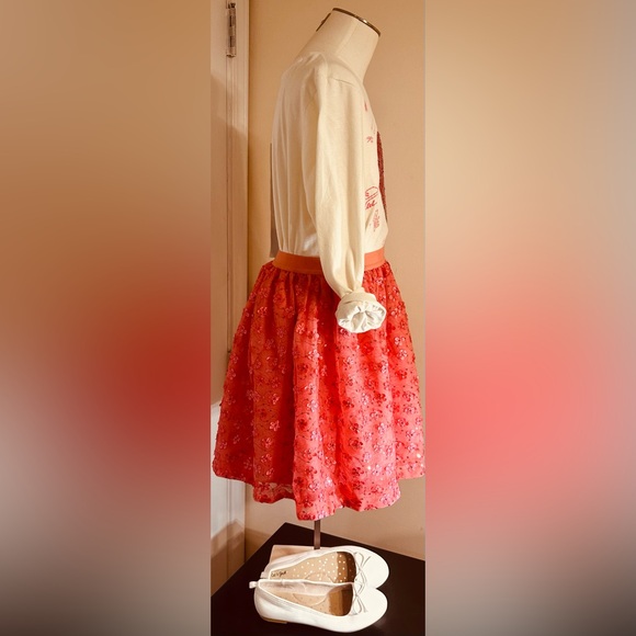 Children’s Place Embroidered Sequin Mesh Floral Lined Skirt with Elastic Band - Picture 2 of 4